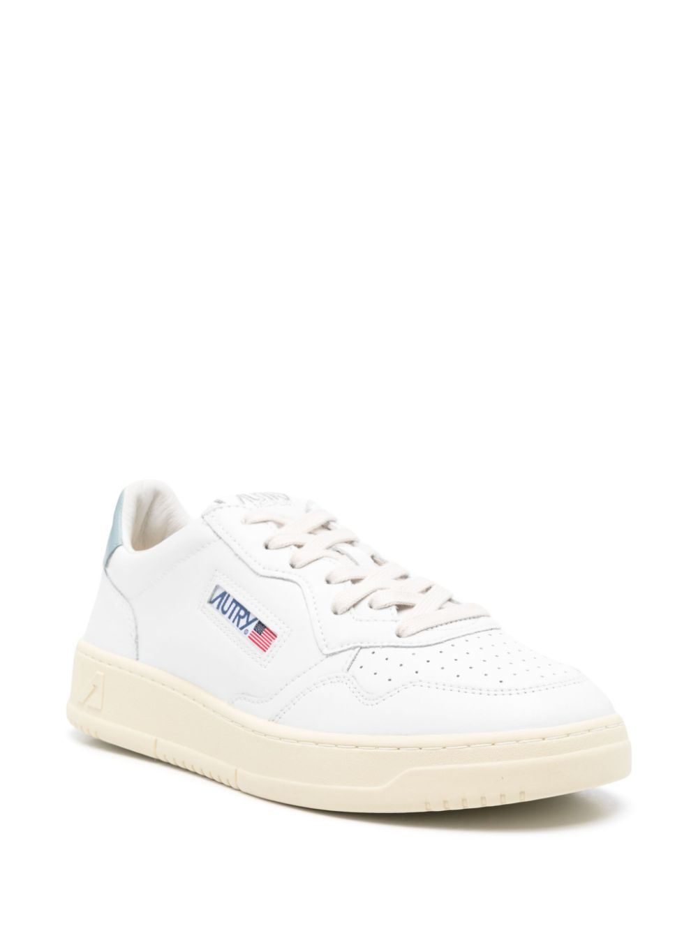 AUTRY - MEDALIST LOW SNEAKERSY Z BIAŁEJ SKÓRY I NIEBIESKIEGO ZAMSZU