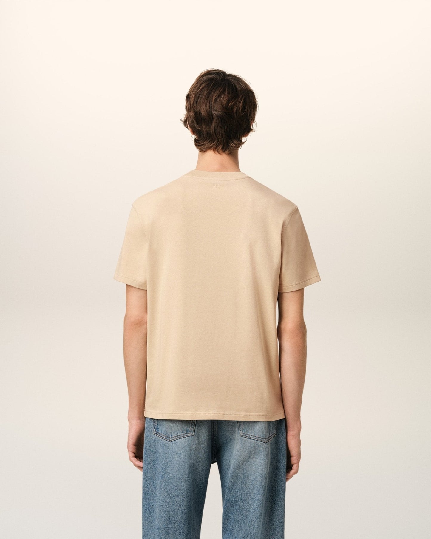 AMI PARIS - T-SHIRT BAWEŁNIANY AMI DE COEUR Beżowy