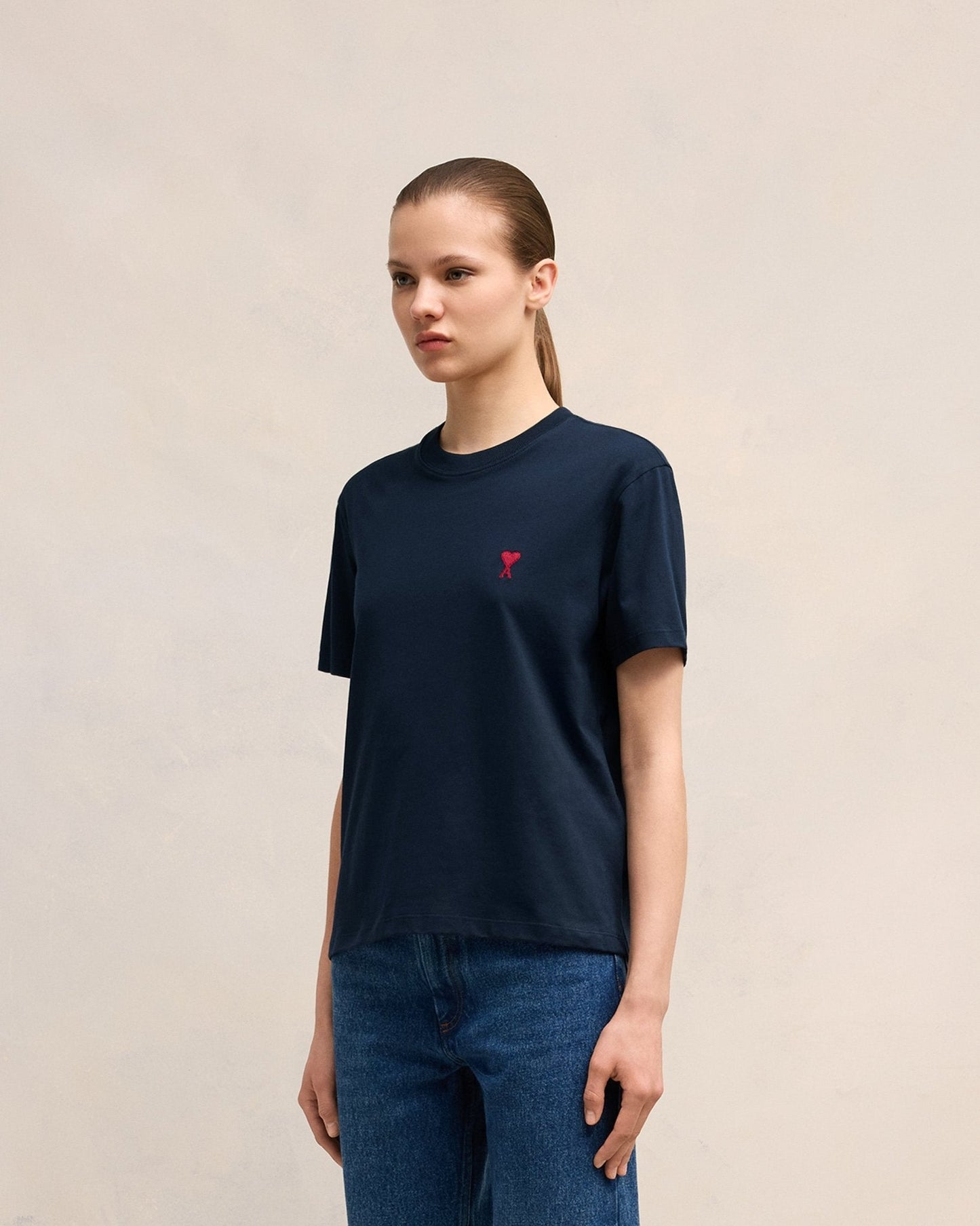 AMI PARIS - T-SHIRT BAWEŁNIANY AMI DE COEUR Granatowy