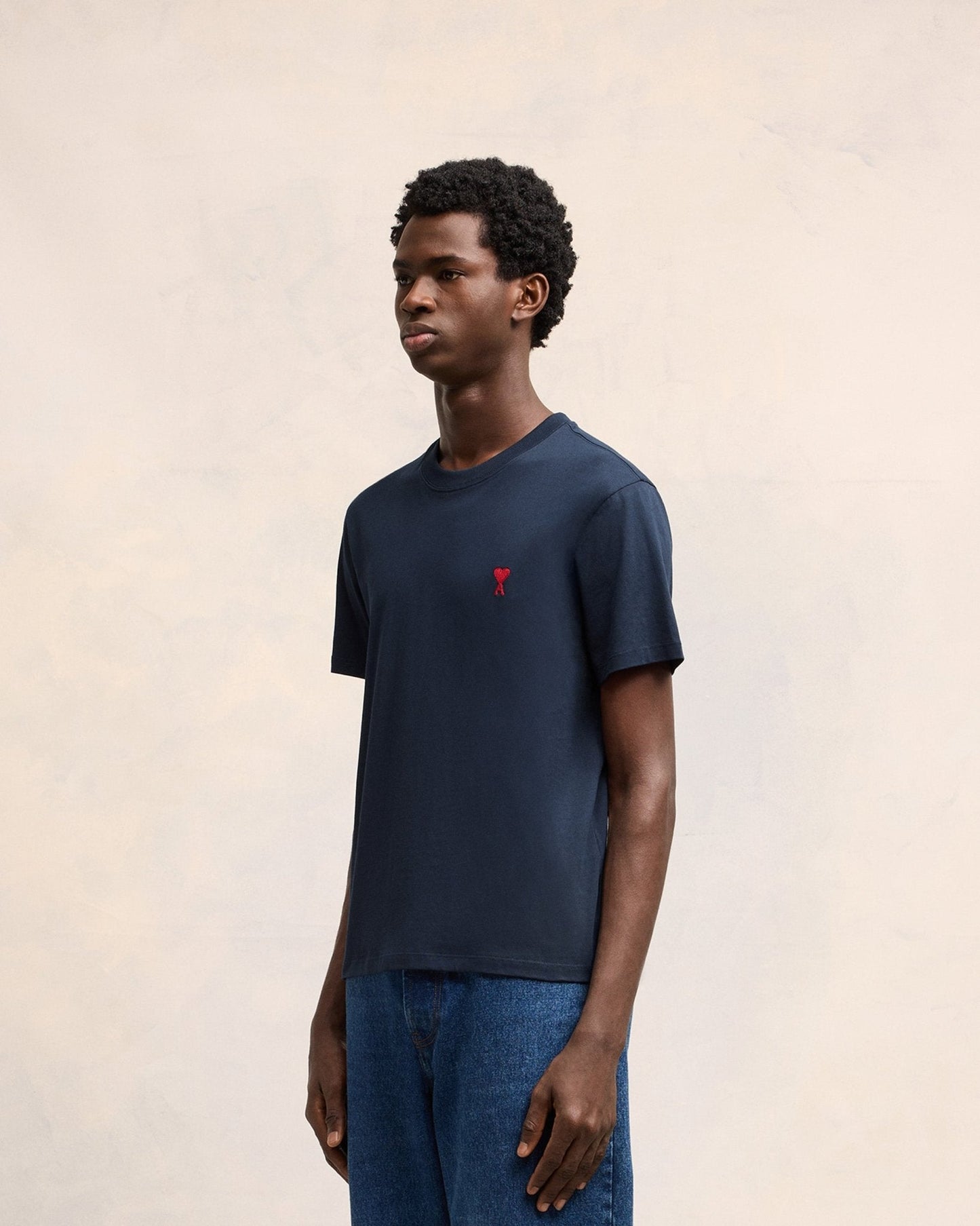 AMI PARIS - T-SHIRT BAWEŁNIANY AMI DE COEUR Granatowy
