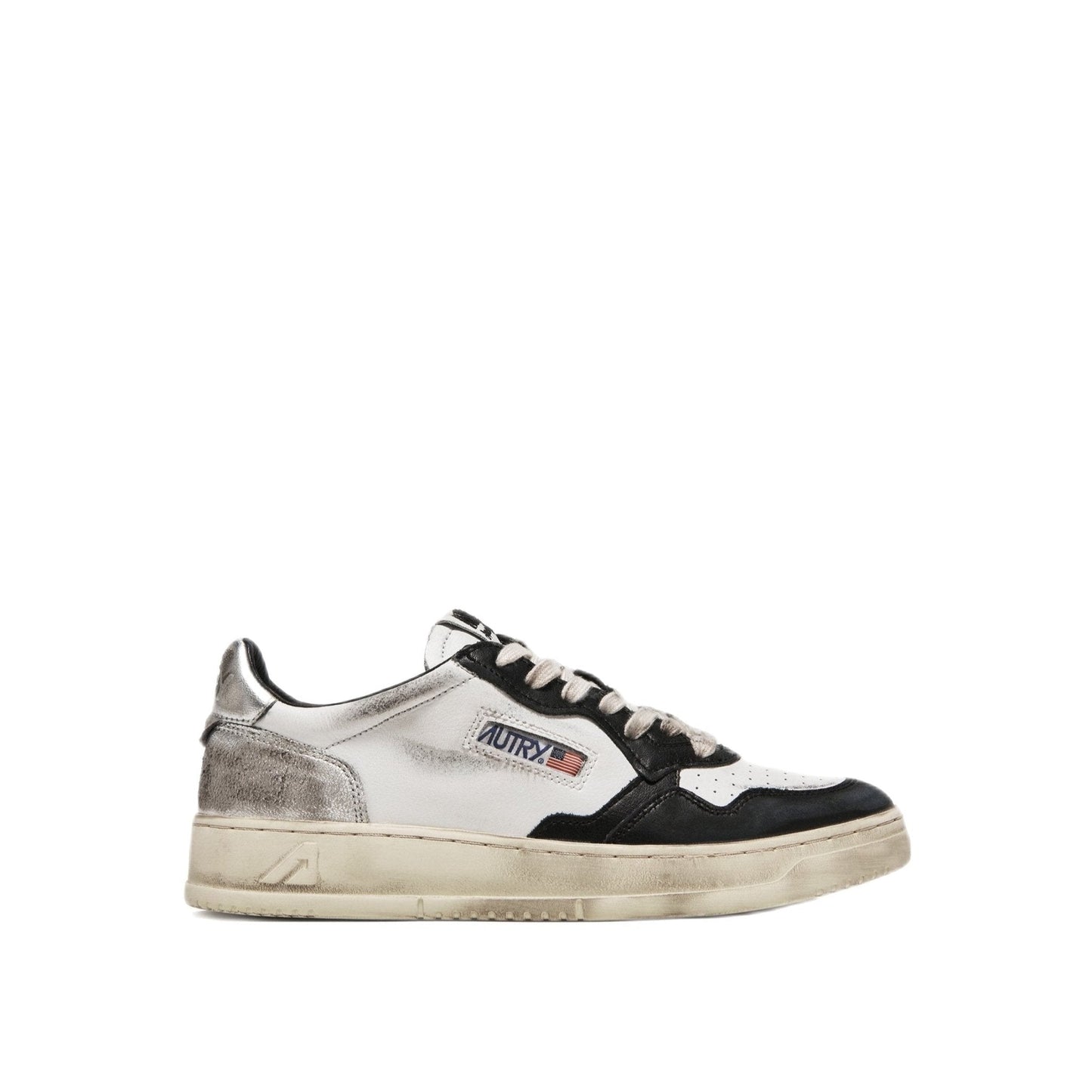 AUTRY - Basket basse Medalist Vintage cuir blanc / noir / argent - Lothaire