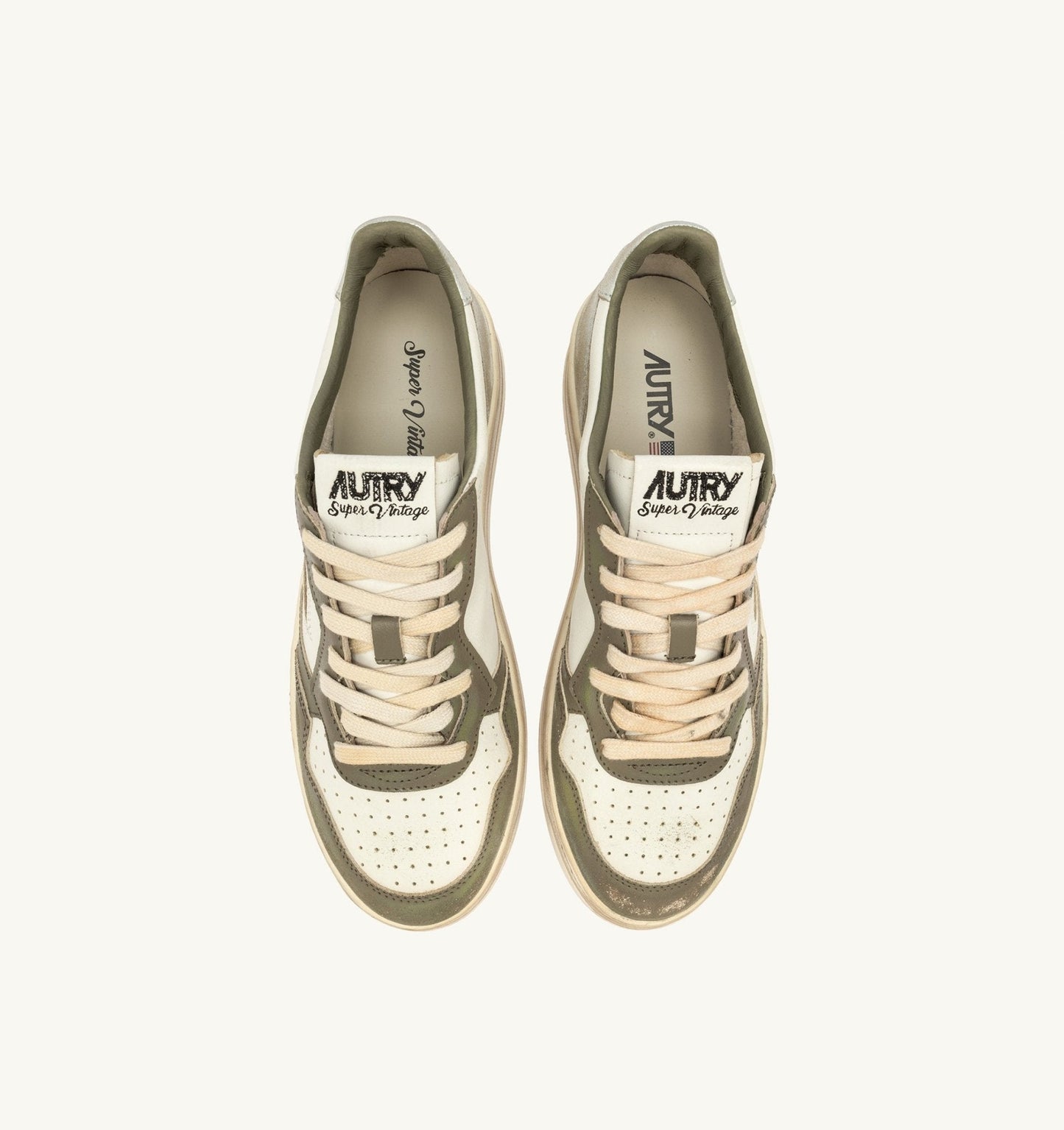 AUTRY - MEDALIST LOW SUPER VINTAGE WHISPER WHITE GREEN AND SREBRNE SNEAKERSY
