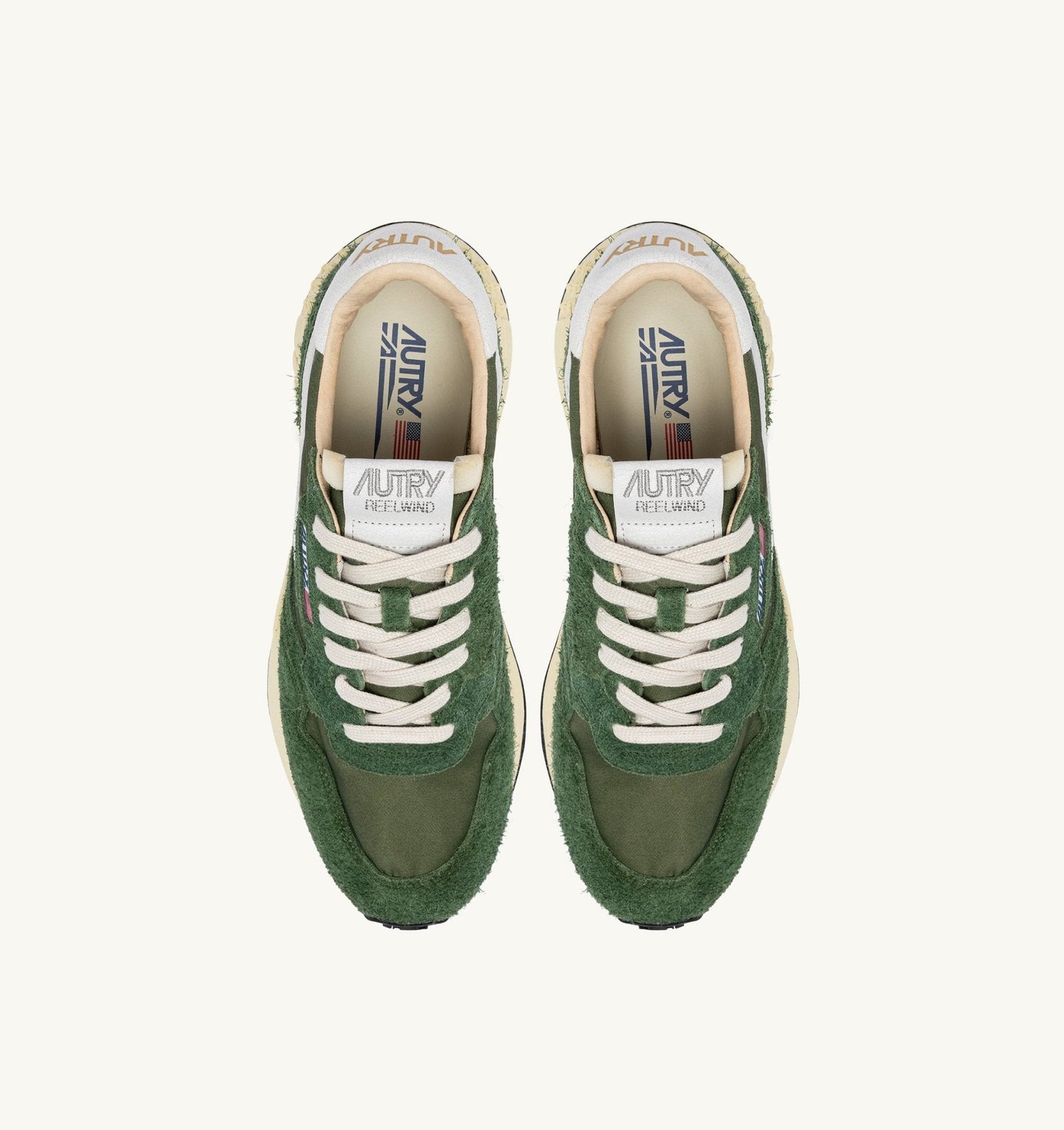 AUTRY - BUTY SNEAKERSOWE REELWIND LOW Z NYLONU I ZAMSZU W KOLORZE ZIELONYM WOJSKOWYM