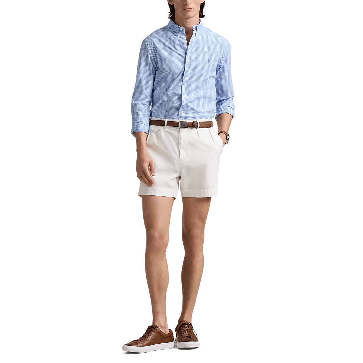 POLO RALPH LAUREN - Chemise ajustée vichy popeline stretch Bleu et blanc