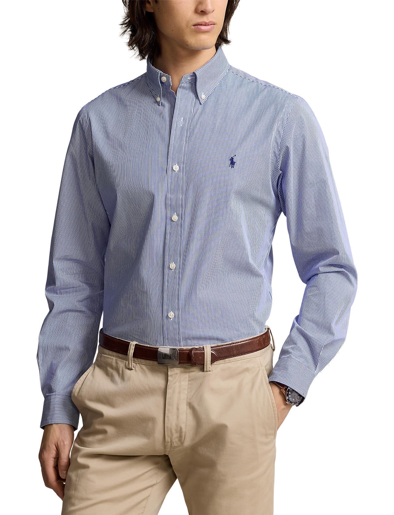 Polo Ralph Lauren - Chemise en popeline rayée blanc / Bleu
