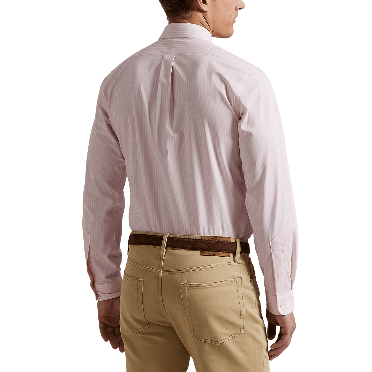 POLO RALPH LAUREN - Chemise rayée ajustée popeline stretch Rose et blanc