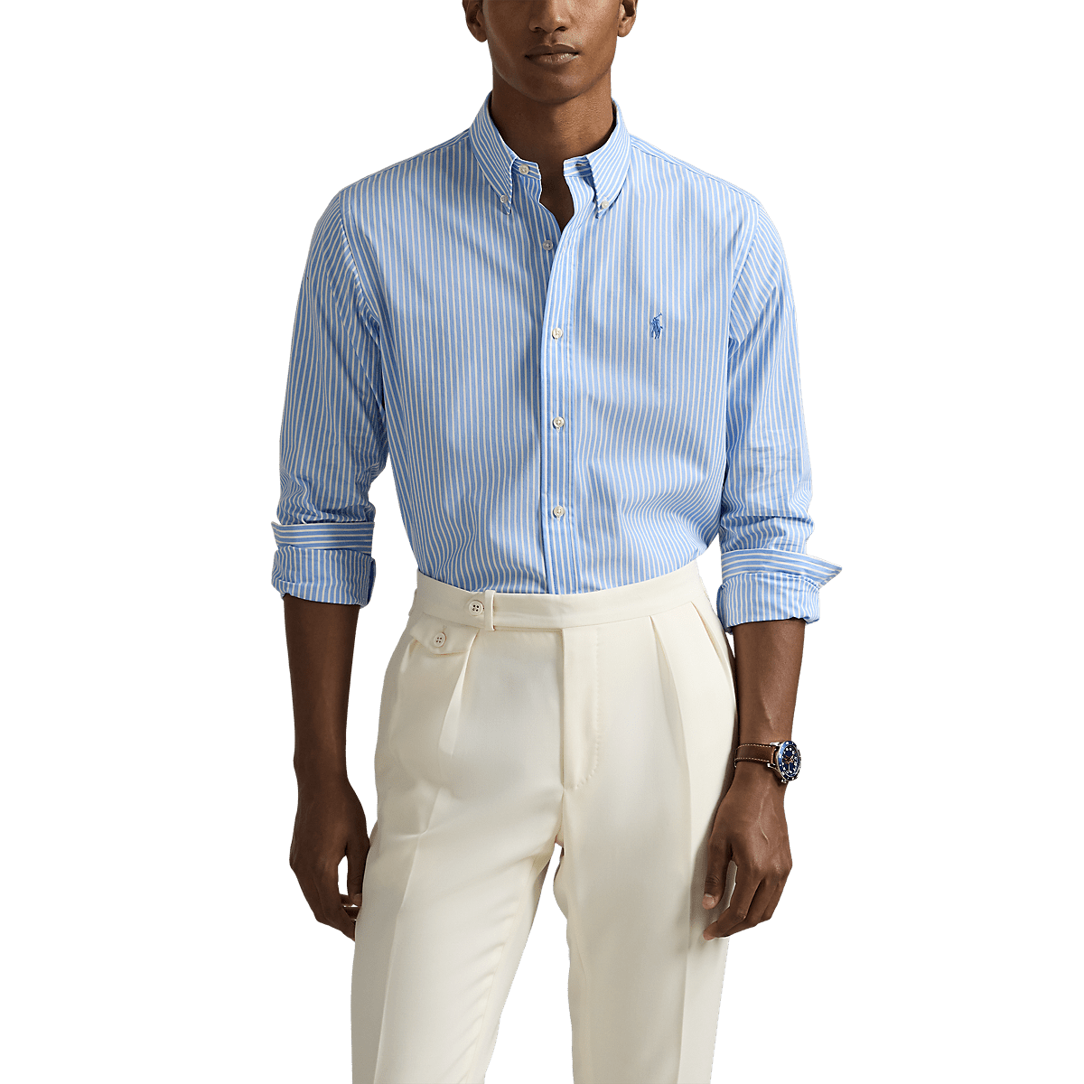 RALPH LAUREN - Chemise rayée ajustée popeline stretch Bleu