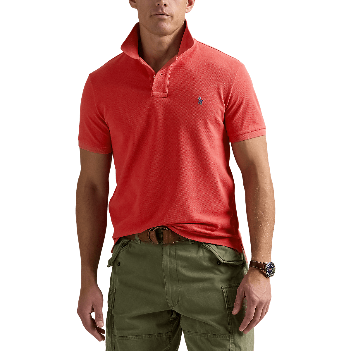 RALPH LAUREN - Polo en piqué coupe ajustée Rouge