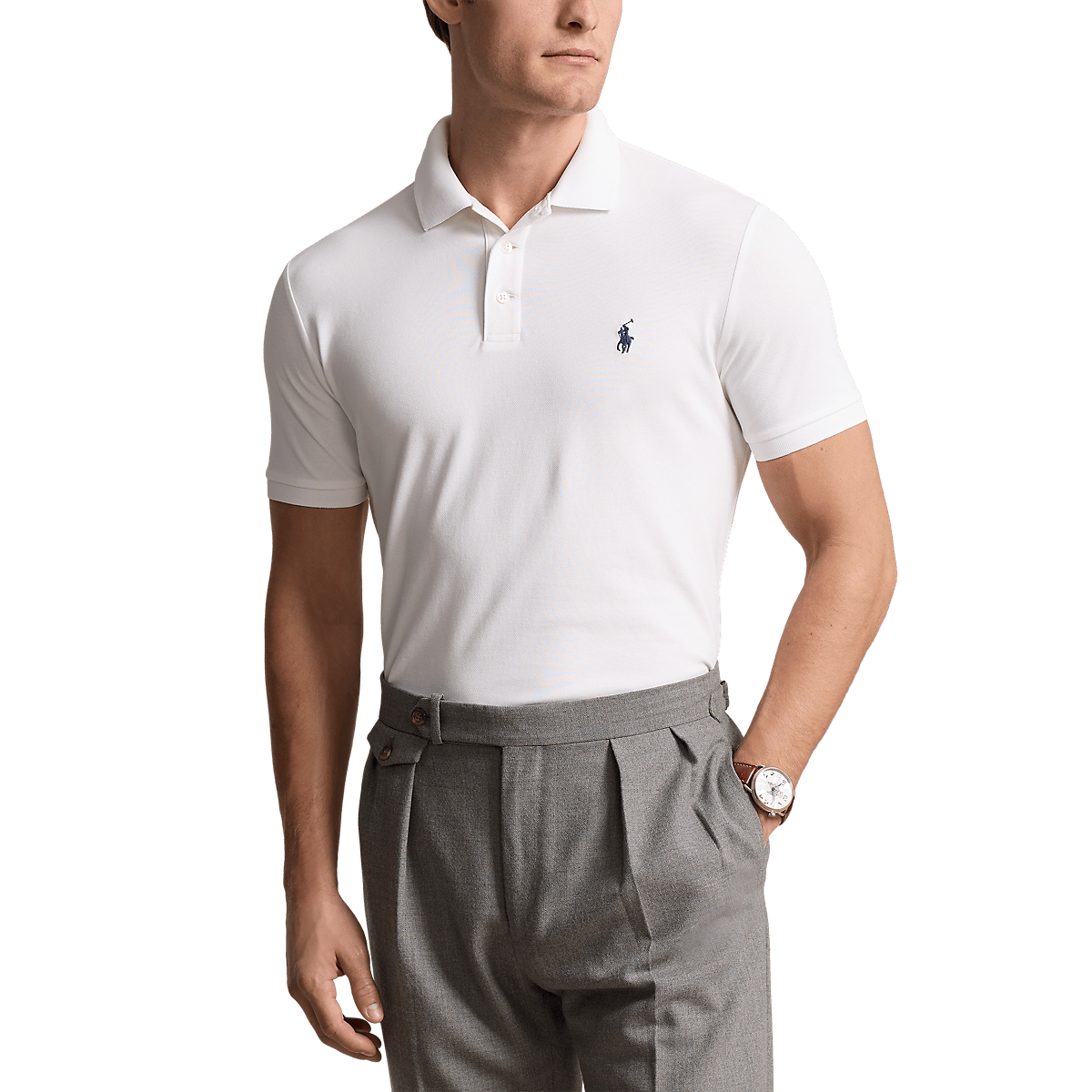 RALPH LAUREN - Polo en piqué stretch Custom Slim Fit Blanc