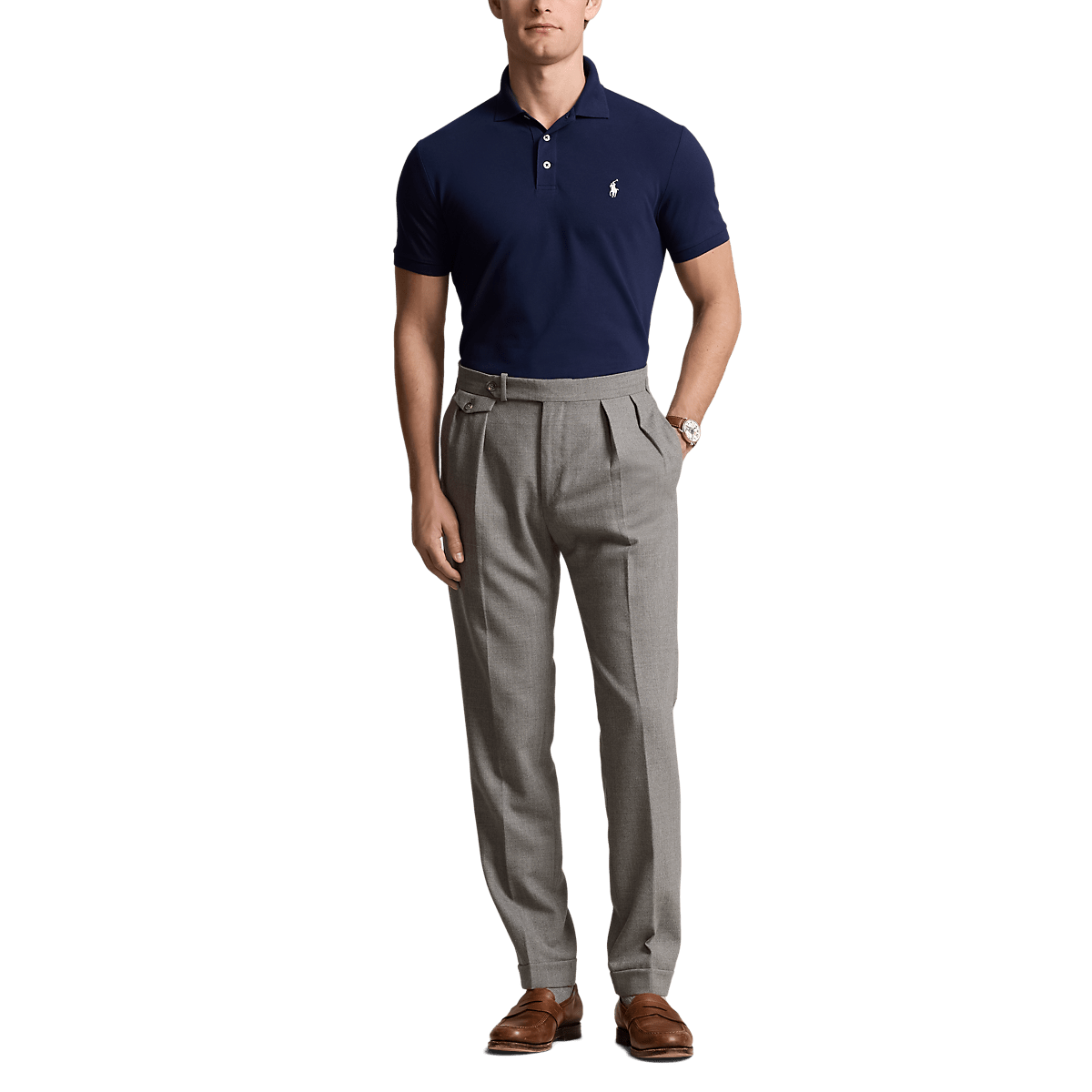 RALPH LAUREN - Polo en piqué stretch Custom Slim Fit Bleu marine