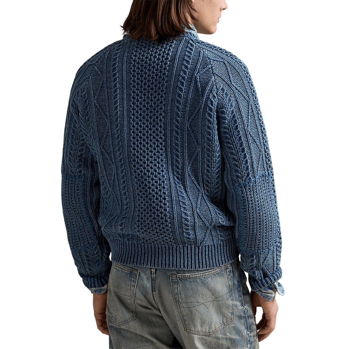 RALPH LAUREN - Sweter z dzianiny Blue Aran Knit Flag