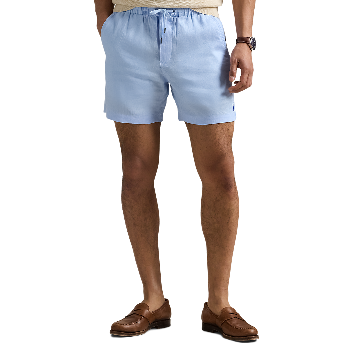 RALPH LAUREN - Short Polo prepster en lin Bleu ciel