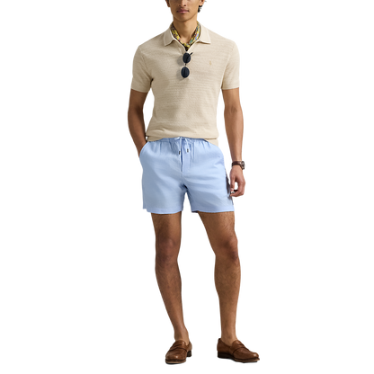 RALPH LAUREN - Short Polo prepster en lin Bleu ciel