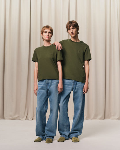 AMI PARIS - T-SHIRT VERT AMI DE COEUR EN COTON Vert
