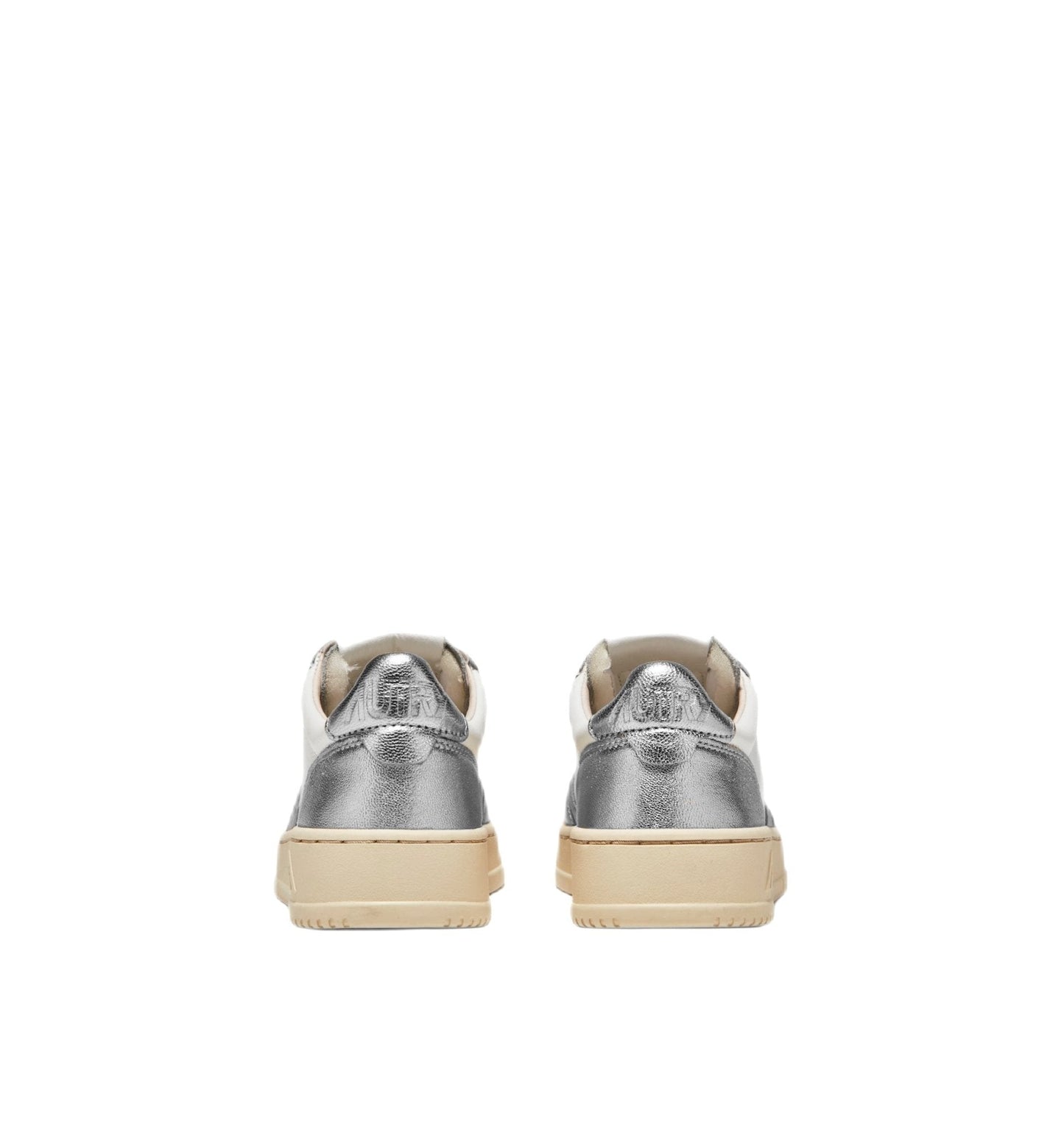AUTRY - Basket basse cuir blanc et argent métallisé