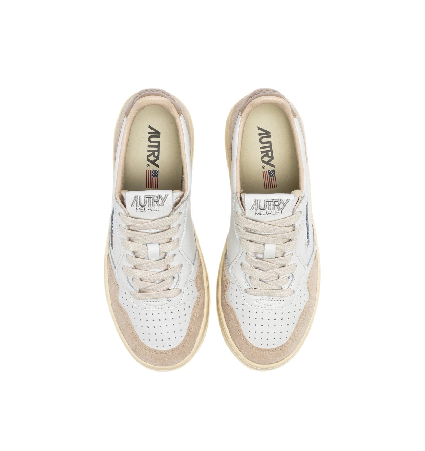 AUTRY - Basket basse Medalist cuir et daim blanc / beige