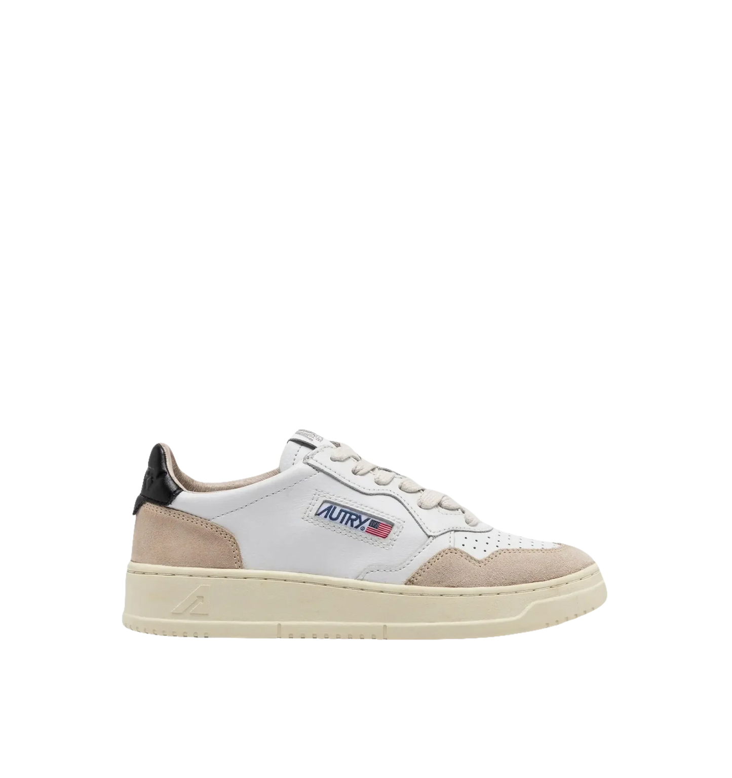 AUTRY - BASKETS MEDALIST LOW EN CUIR BLANC ET NOIR ET DAIM BEIGE - Lothaire