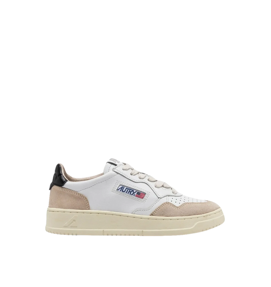 AUTRY - BASKETS MEDALIST LOW EN CUIR BLANC ET NOIR ET DAIM BEIGE - Lothaire