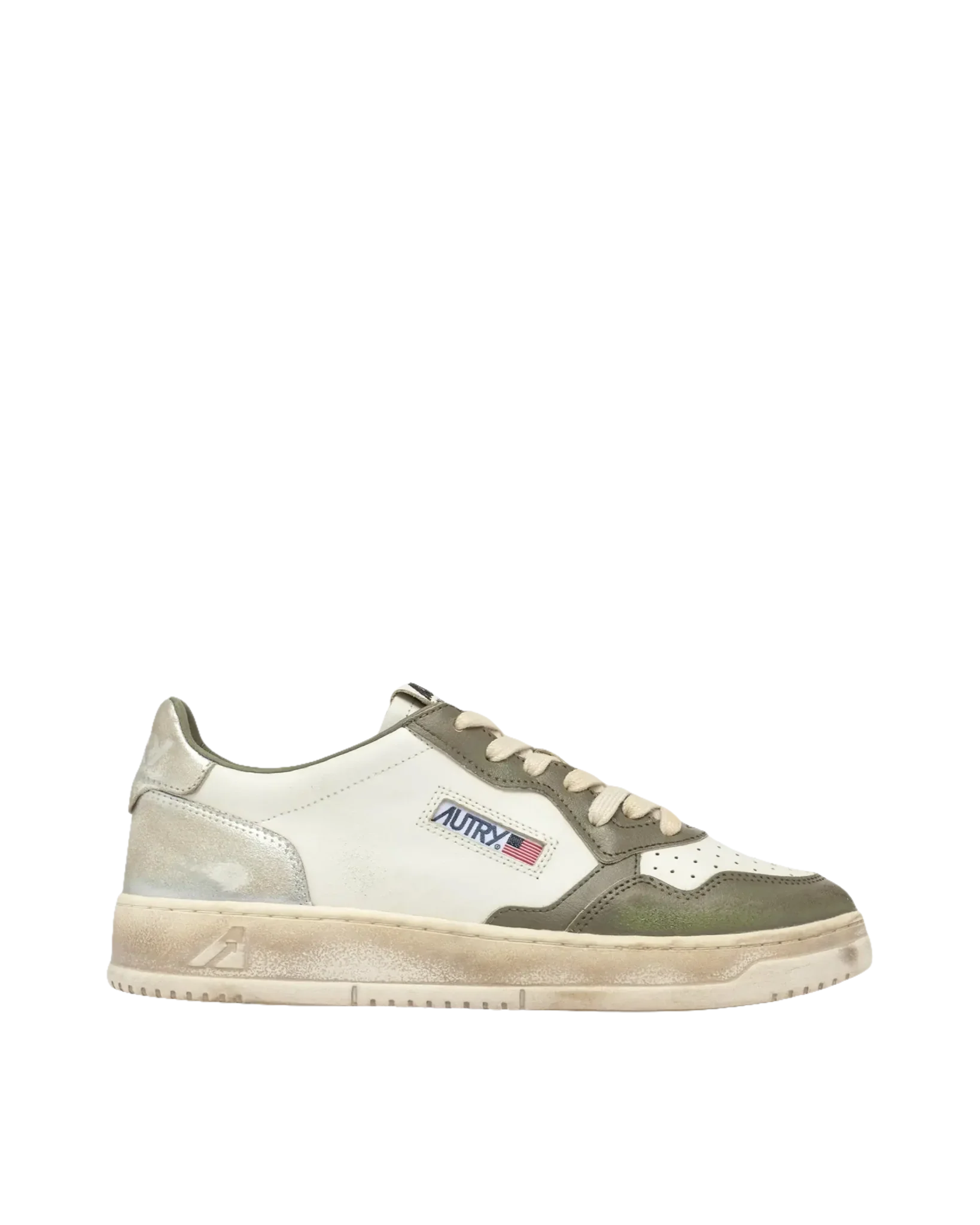 AUTRY - BASKETS MEDALIST LOW SUPER VINTAGE WHISPER WHITE VERT ET SILVER - Lothaire