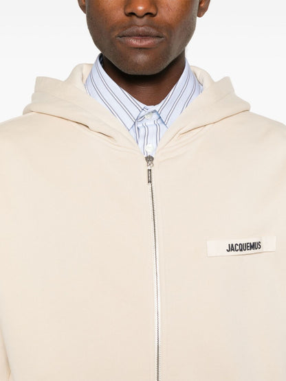 Jacquemus Le Hoodie beige avec logo sur Gros Grain