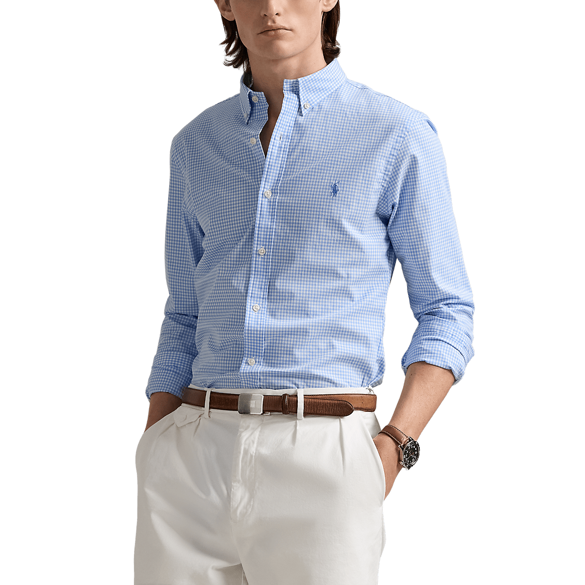 POLO RALPH LAUREN - Chemise ajustée vichy popeline stretch Bleu et blanc