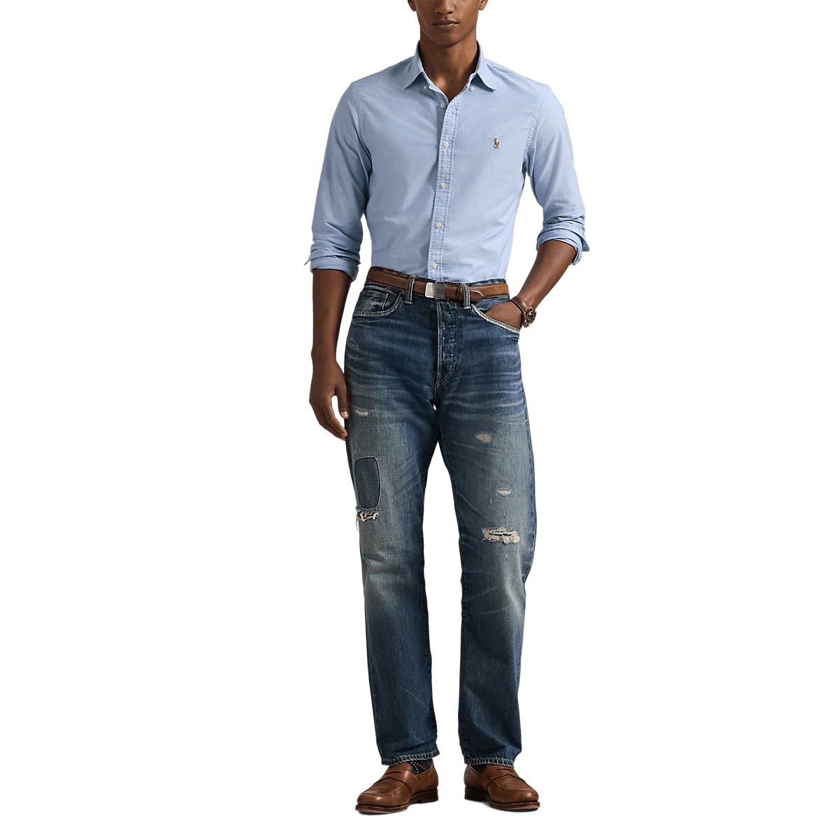 POLO RALPH LAUREN - Chemise Oxford cintrée Bleu ciel