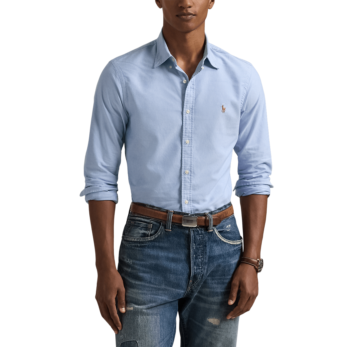 POLO RALPH LAUREN - Chemise Oxford cintrée Bleu ciel