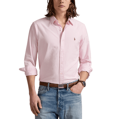 POLO RALPH LAUREN - Chemise rayé ajustée popeline stretch Rose et blanc