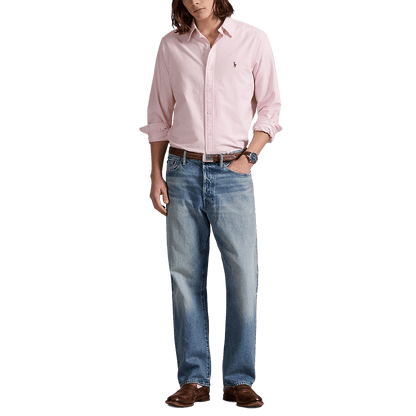 POLO RALPH LAUREN - Chemise rayé ajustée popeline stretch Rose et blanc