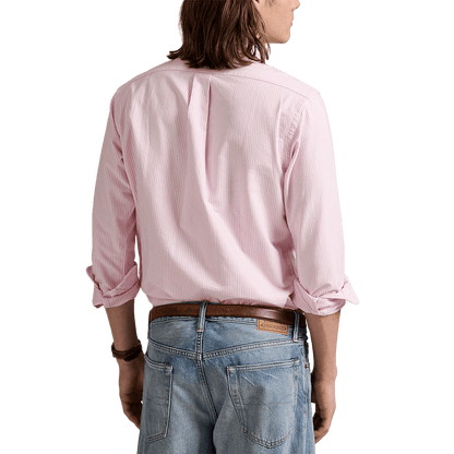 POLO RALPH LAUREN - Chemise rayé ajustée popeline stretch Rose et blanc