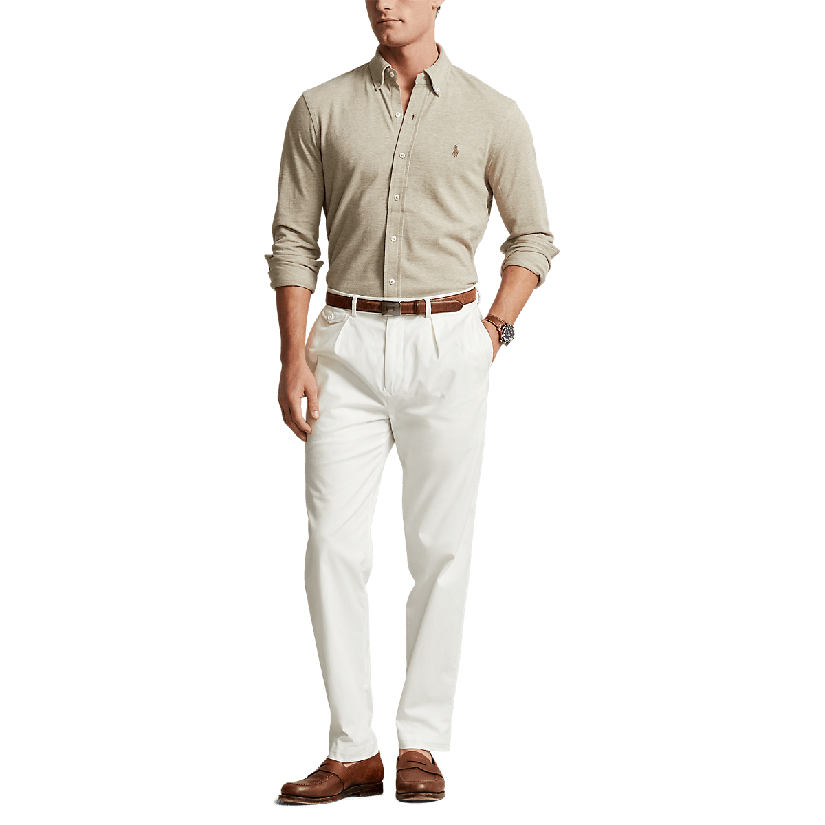 POLO RALPH LAUREN - Chemise ultra-légère en coton piqué Beige