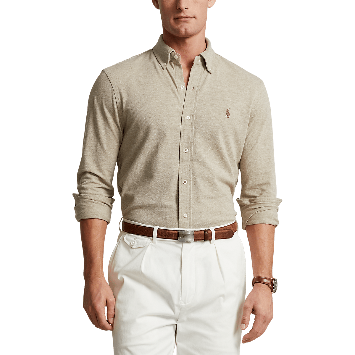POLO RALPH LAUREN - Chemise ultra-légère en coton piqué Beige