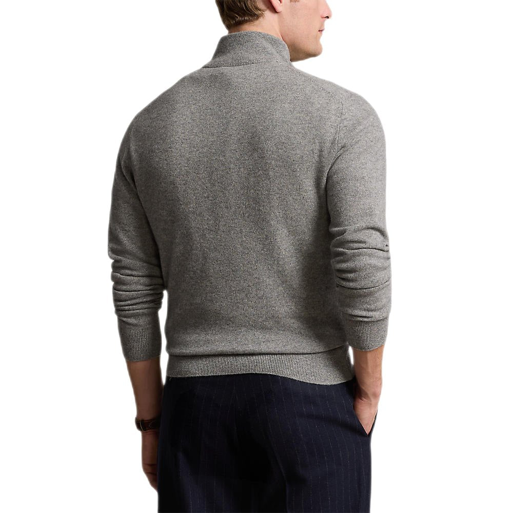 Polo Ralph Lauren - Pull demi-zippé en laine gris beige
