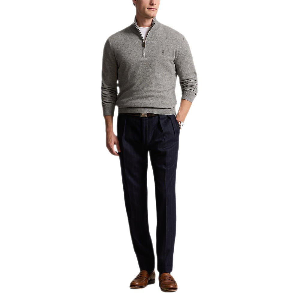 Polo Ralph Lauren - Pull demi-zippé en laine gris beige