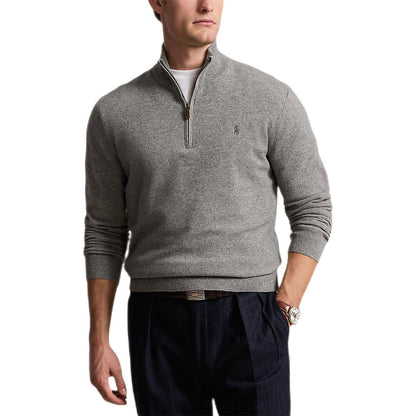 Polo Ralph Lauren - Pull demi-zippé en laine gris beige