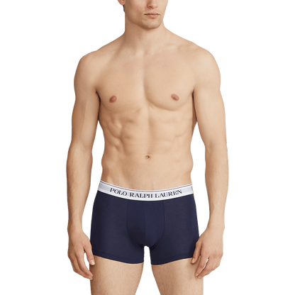 RALPH LAUREN 3 slips-boxers classiques coton stretch Bleu et Blanc