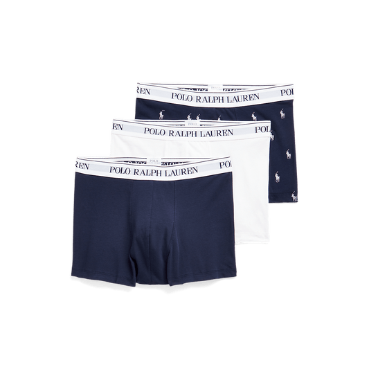 RALPH LAUREN 3 slips - boxers classiques coton stretch Bleu et Blanc - Lothaire