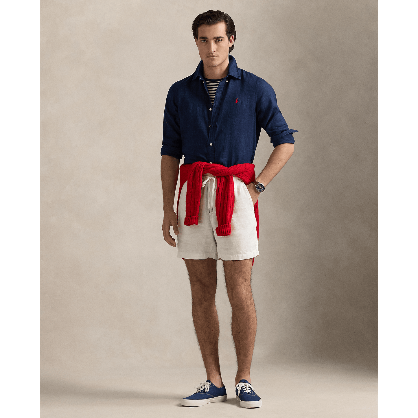 RALPH LAUREN - Chemise en lin Custom Fit Bleu marine
