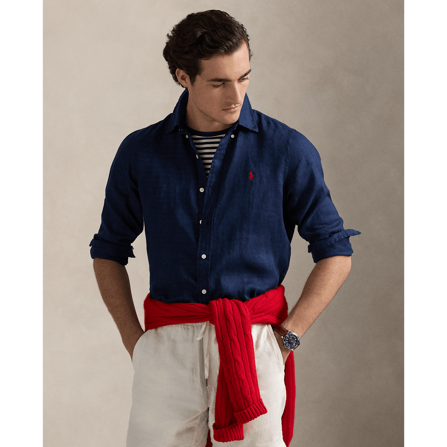 RALPH LAUREN - Chemise en lin Custom Fit Bleu marine