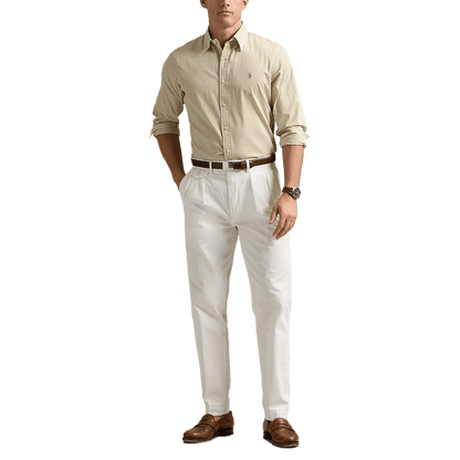 RALPH LAUREN - Chemise rayée ajustée popeline stretch Beige