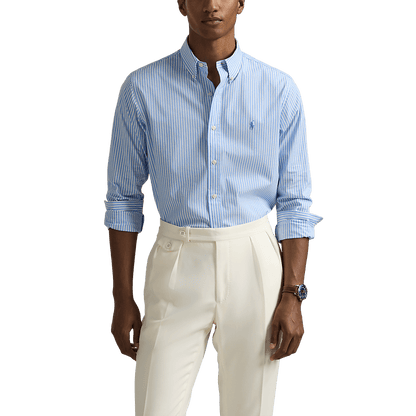 RALPH LAUREN - Chemise rayée ajustée popeline stretch Bleu