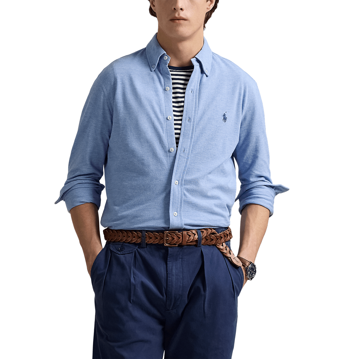 RALPH LAUREN - Chemise ultra-légère en coton piqué Bleu