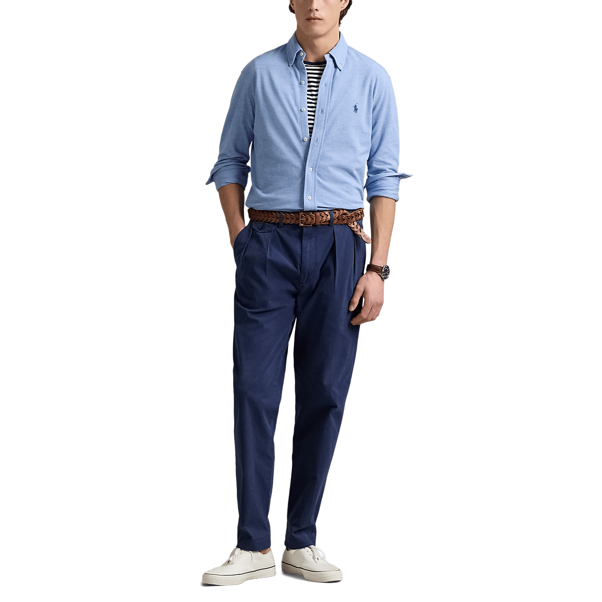 RALPH LAUREN - Chemise ultra-légère en coton piqué Bleu