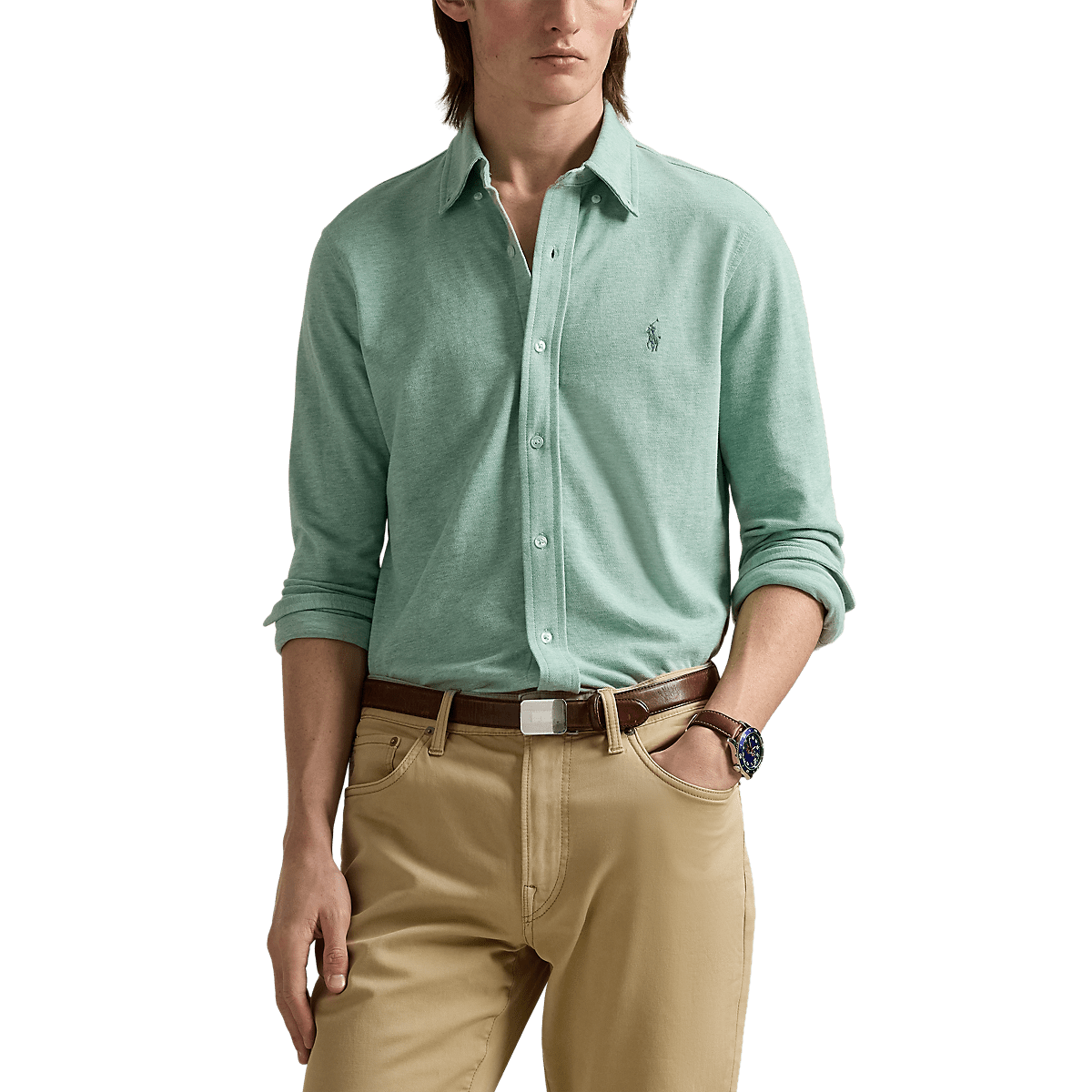 RALPH LAUREN - Chemise ultra-légère en coton piqué Vert d'eau