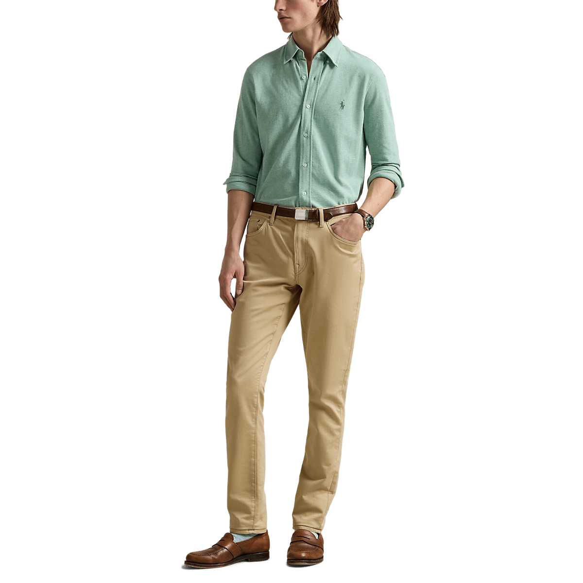 RALPH LAUREN - Chemise ultra-légère en coton piqué Vert d'eau