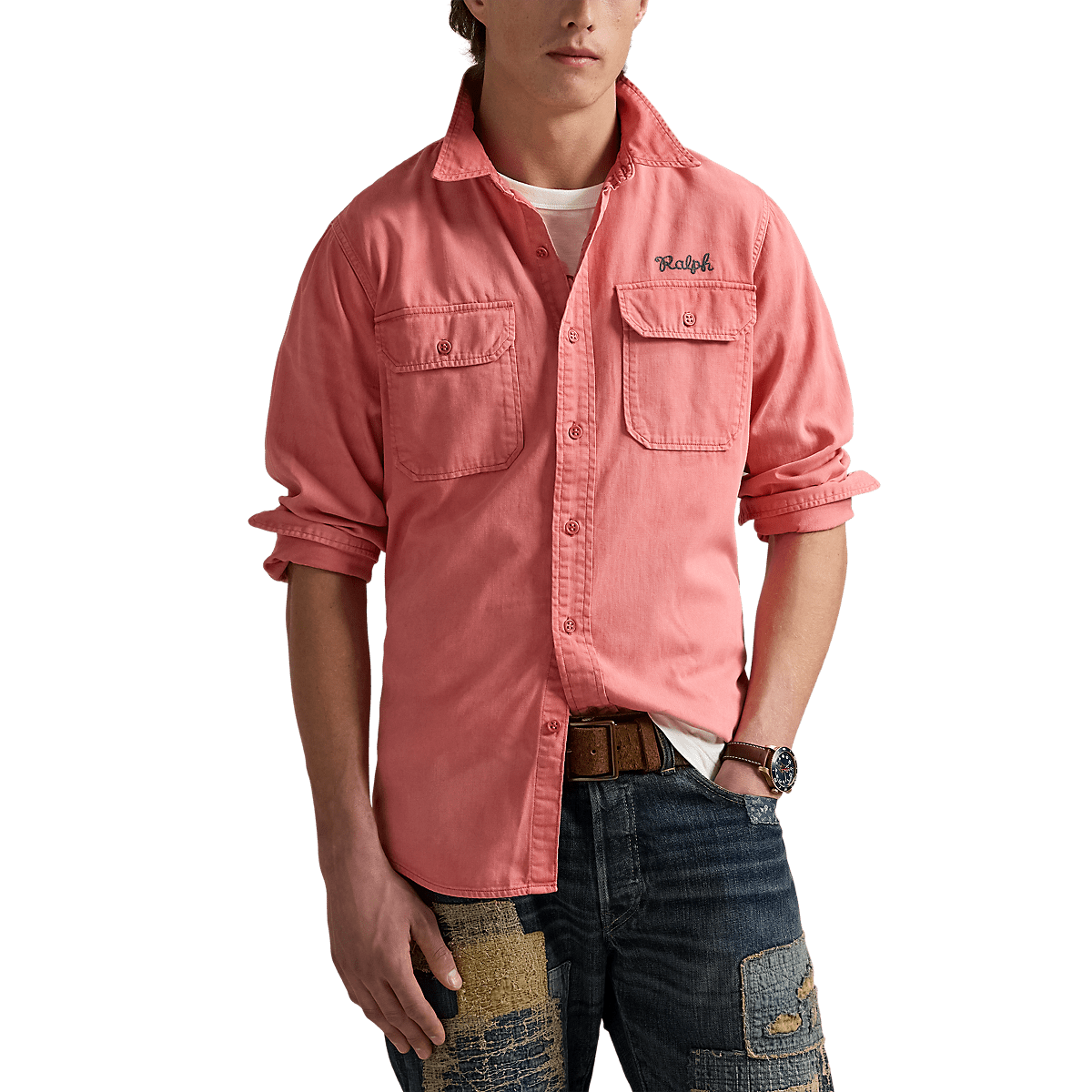 RALPH LAUREN - Chemise workwear brodée classique chino Rouge