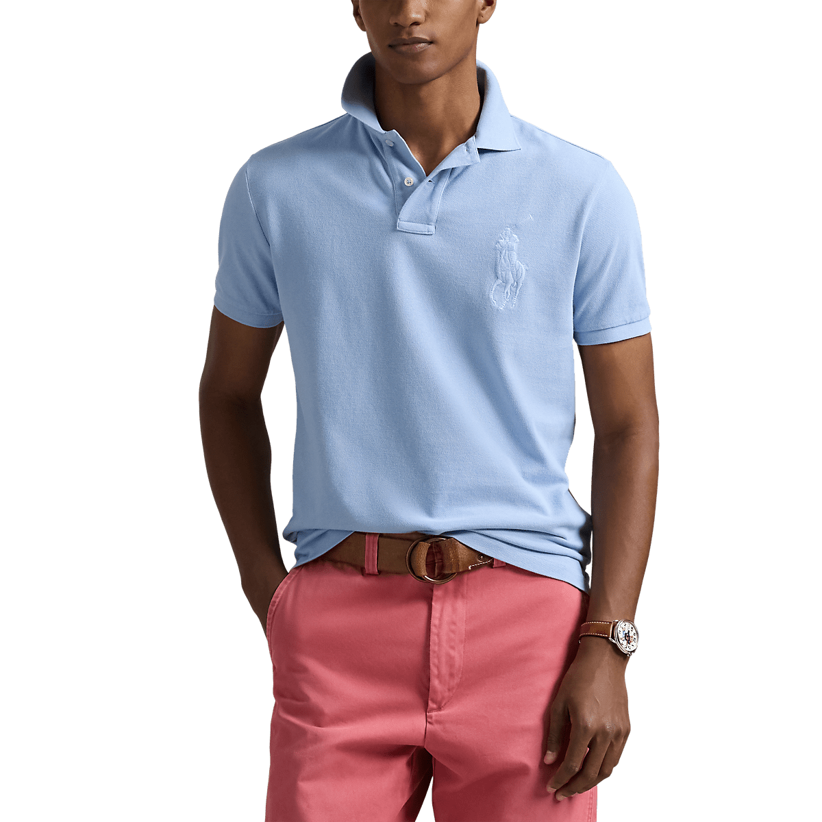 RALPH LAUREN - Polo Big Pony en piqué coupe ajustée Bleu ciel