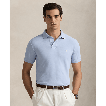 RALPH LAUREN - Polo coupe ajustée en piqué Bleu ciel