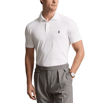 RALPH LAUREN - Polo en piqué stretch Custom Slim Fit Blanc