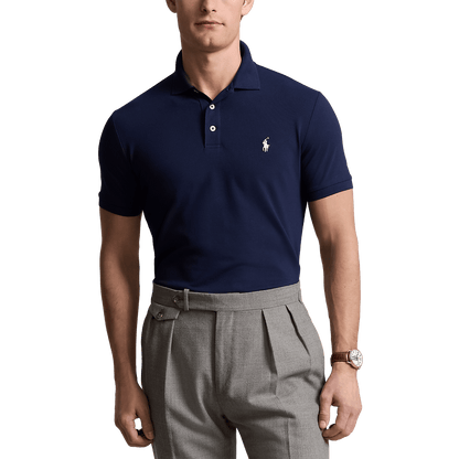 RALPH LAUREN - Polo en piqué stretch Custom Slim Fit Bleu marine